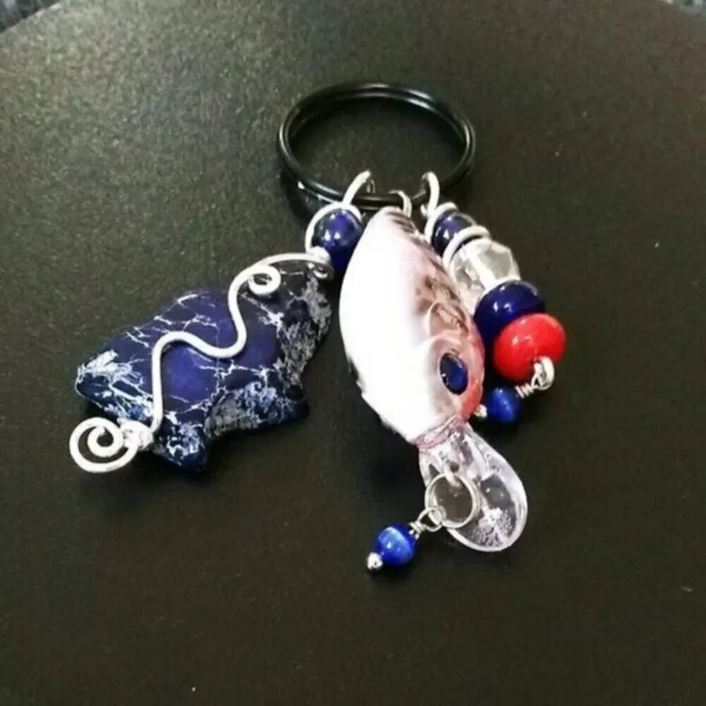 Orange + Blue! Fishing Lure Key Chain - Anglers Key Ring! Choose His/Her Name!